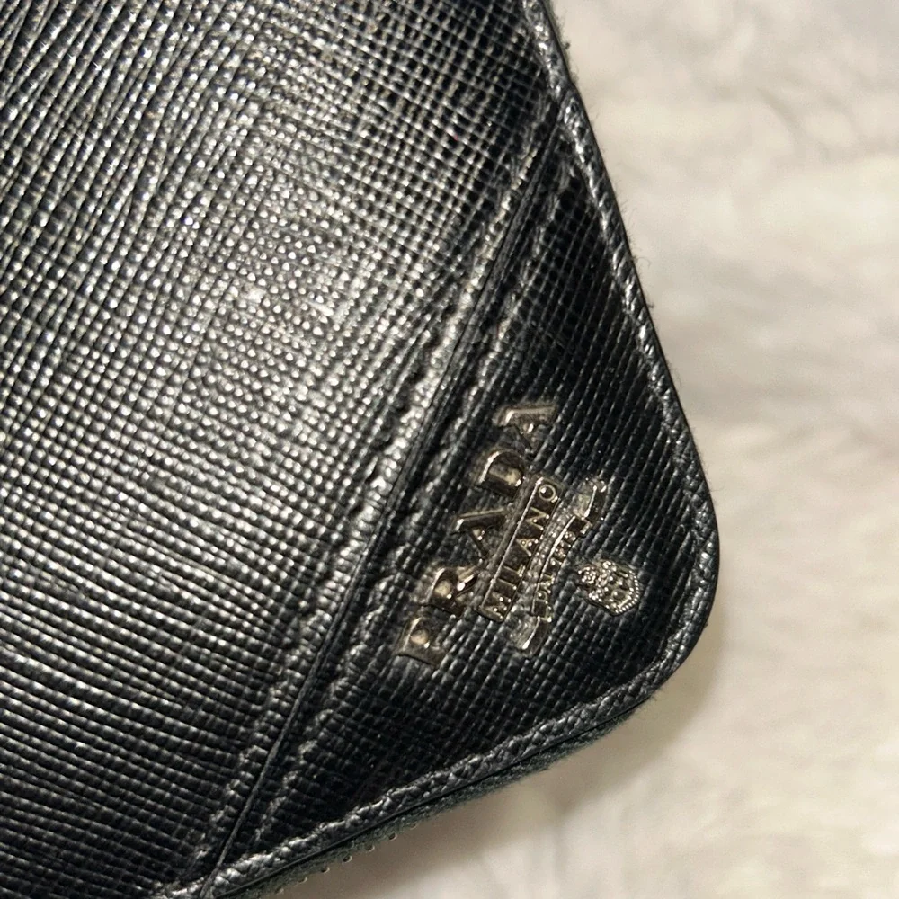 Prada Saffiano Black Leather‎ Large Zip-Around Wallet